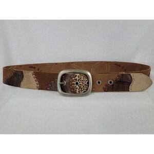 Fossil Womens Vintage Patchwork Leather Belt Brown Animal Print Floral Medium